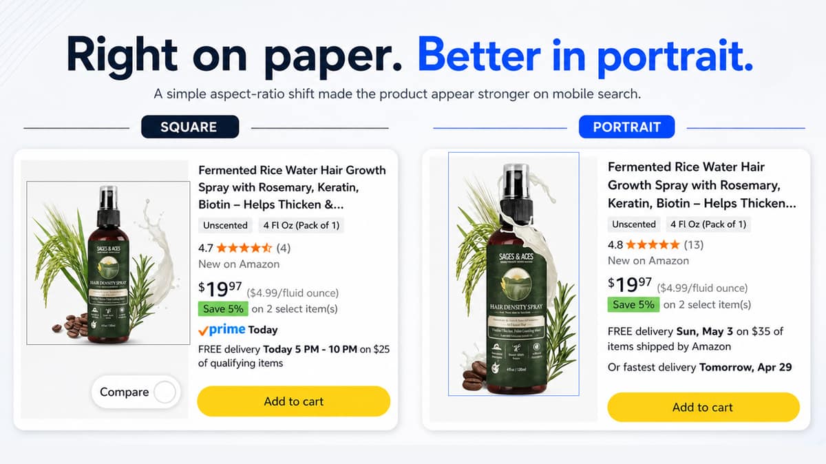 Square vs portrait Hair Density Spray in live mobile search